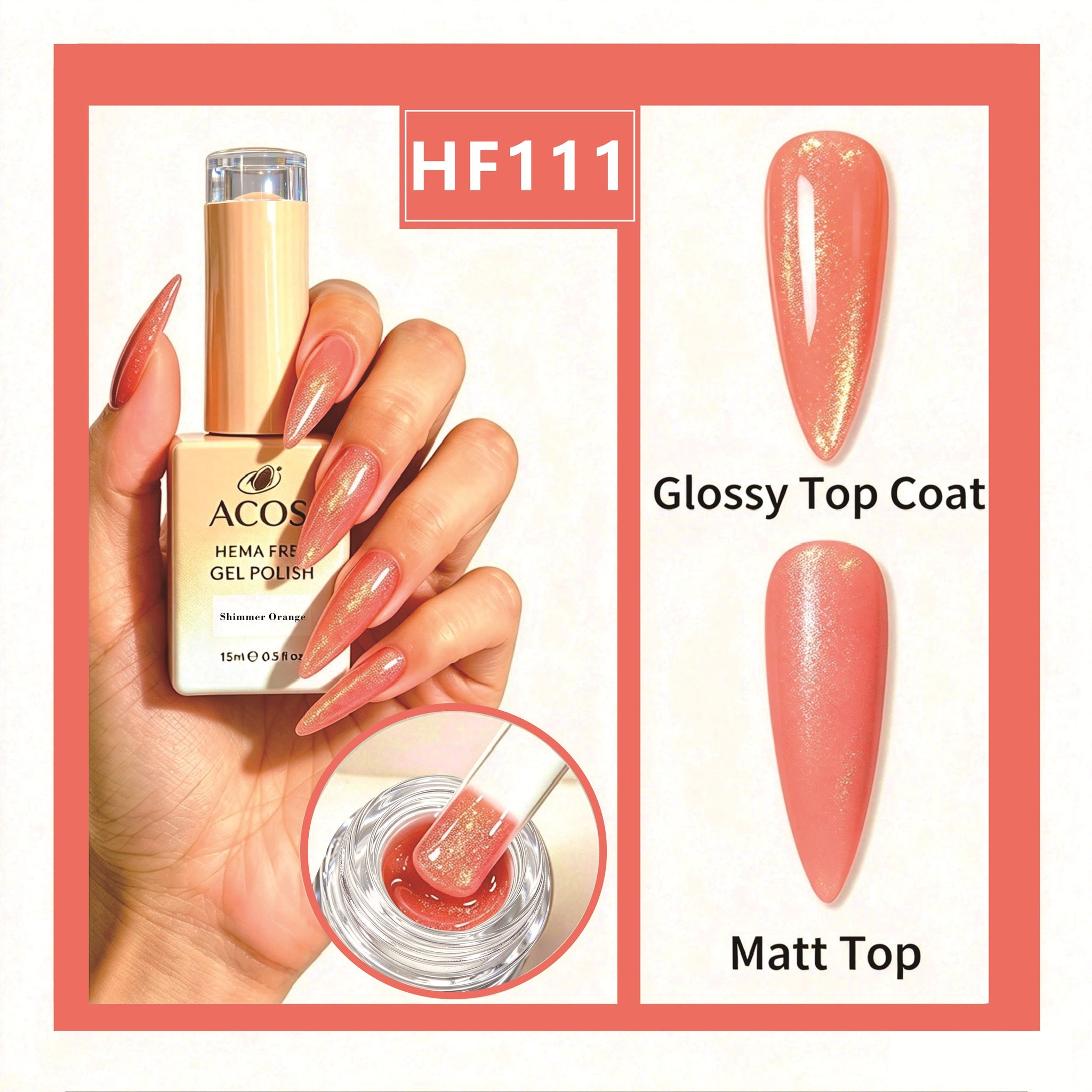 ACOS HEMA-free gel polish in Shimmer Orange, colour 111