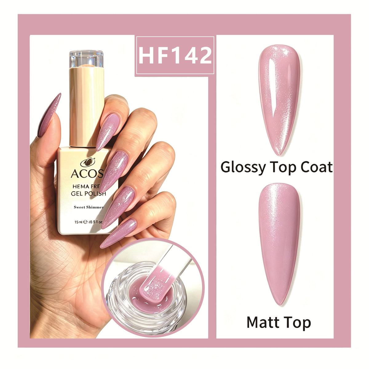 ACOS HEMA-free gel polish in Sweet Shimmer, colour 142