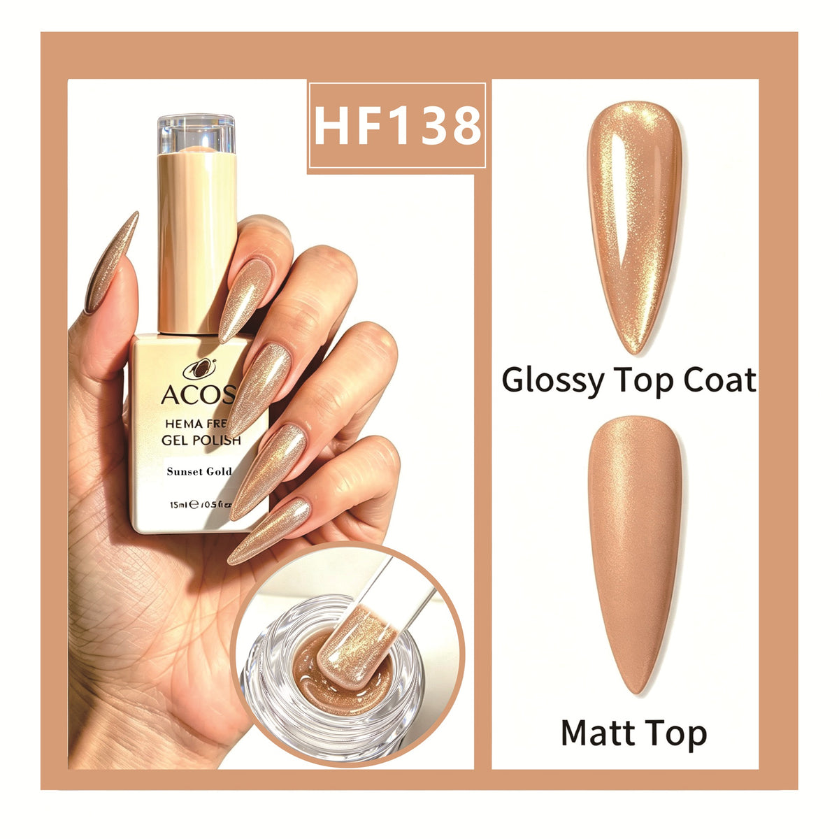 ACOS HEMA-free gel polish in Sunset Gold, colour 138