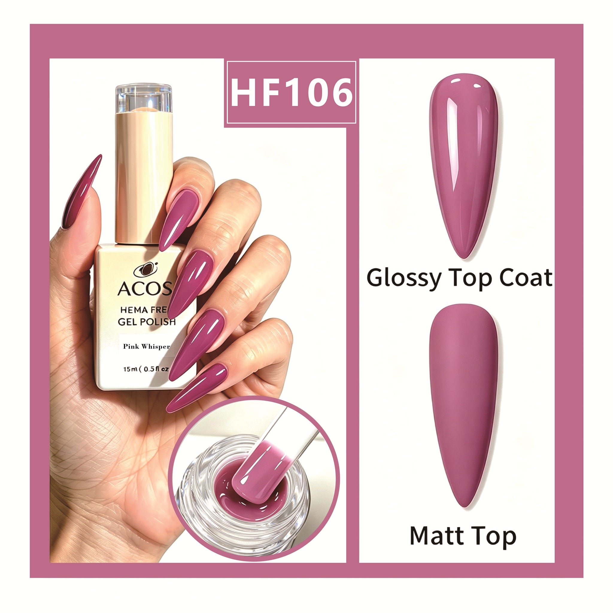 ACOS HEMA-free gel polish in Pink Whisper, colour 106