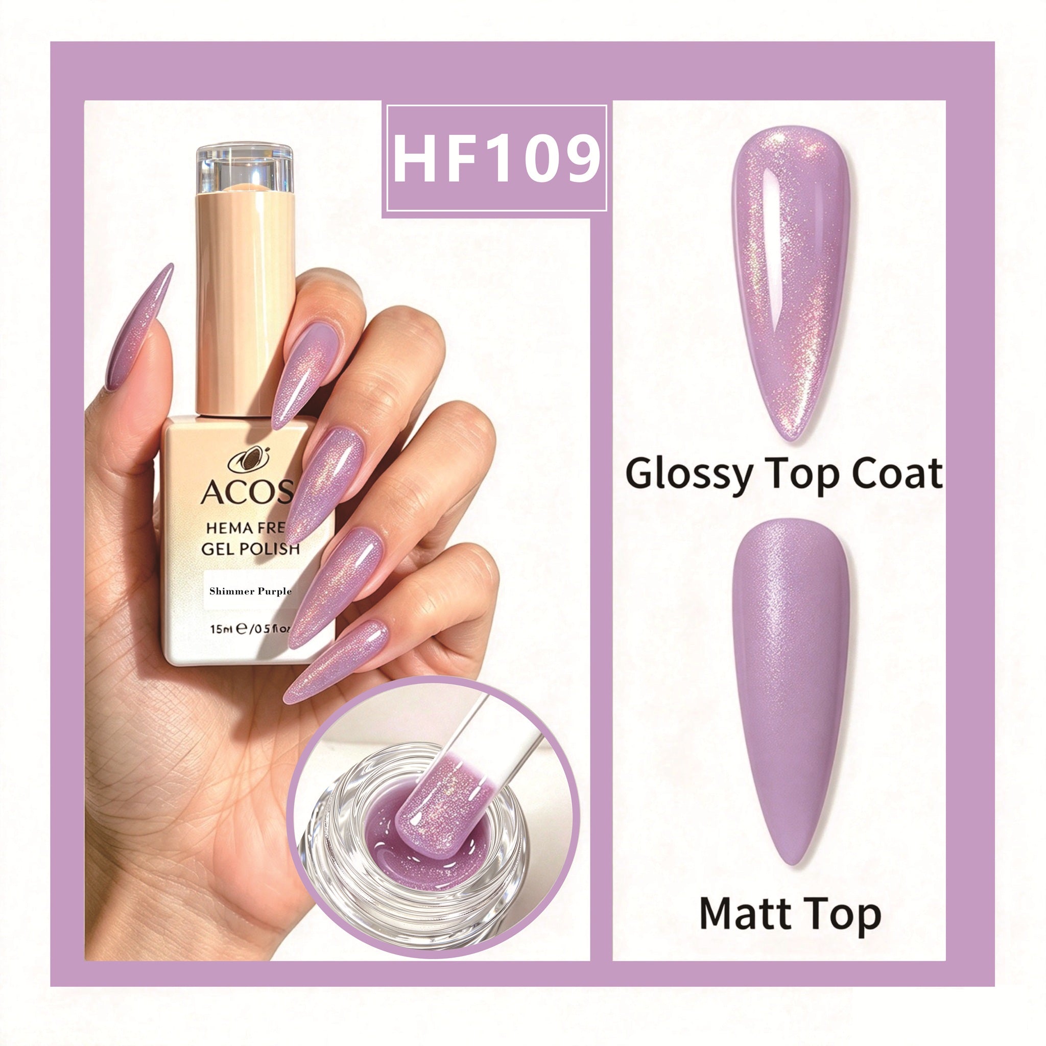 ACOS HEMA-free gel polish in Shimmer Purple, colour 109