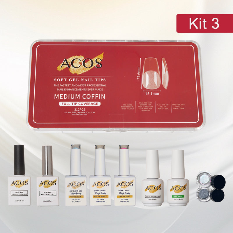 ACOS Soft Gel Press On Nail Kit (Gel color +chrome powder) - Lashmer