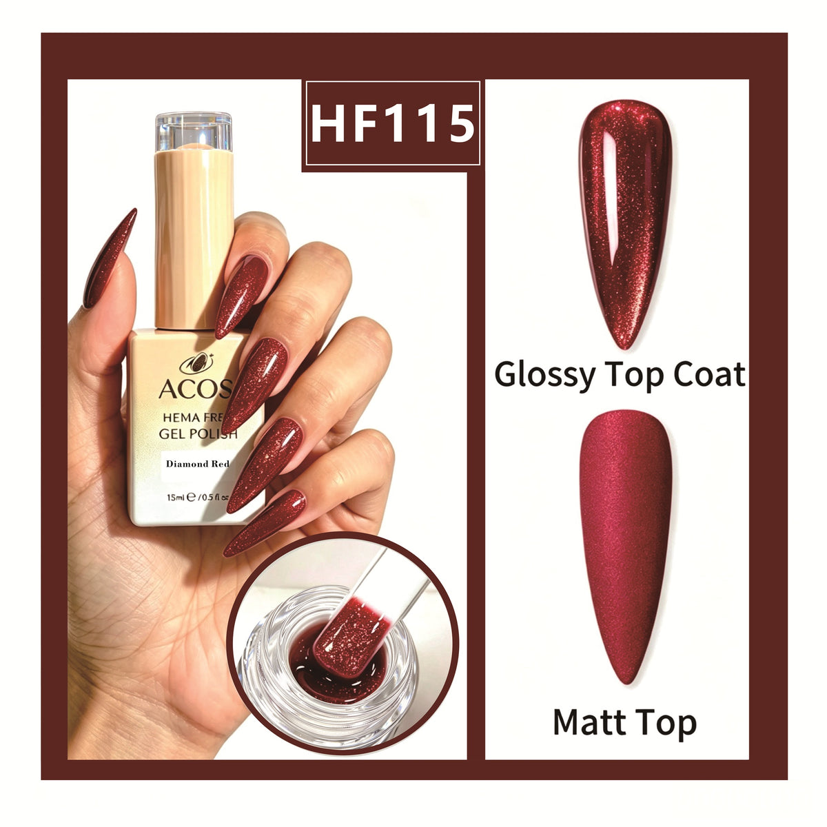 ACOS HEMA-free gel polish in Diamond Red, colour 115
