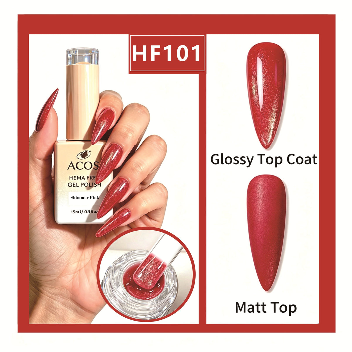 ACOS HEMA-free gel polish in Shimmer Pink, colour 101