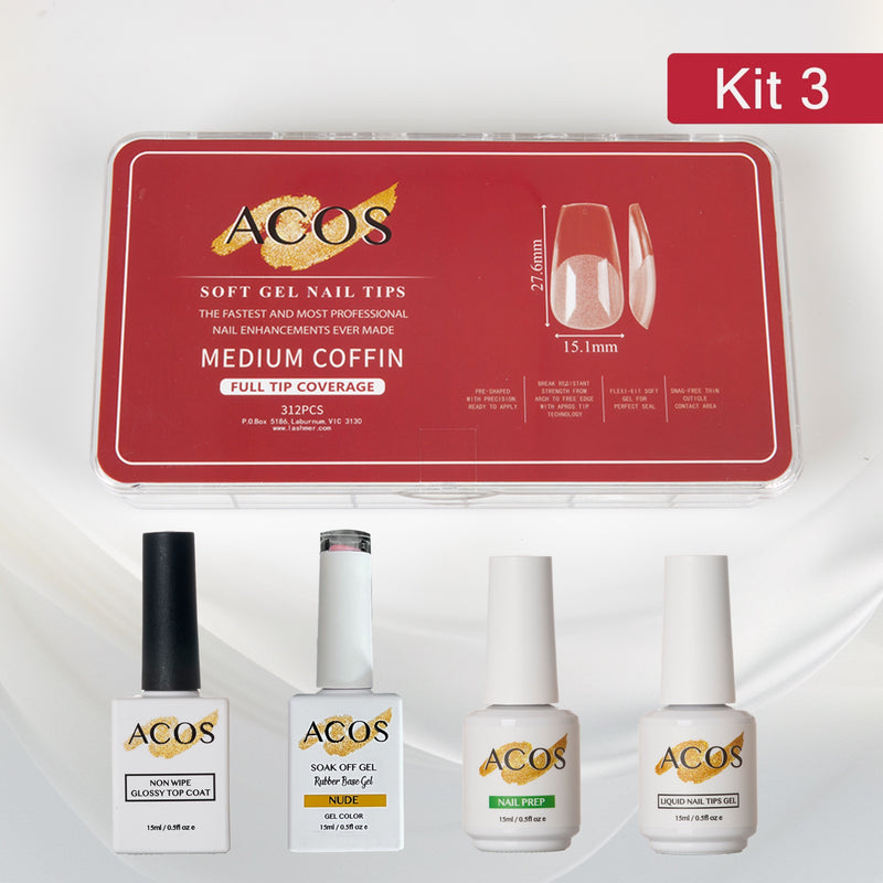 ACOS Soft Gel Press On Nail Kit (Rubber base Gel) - Lashmer