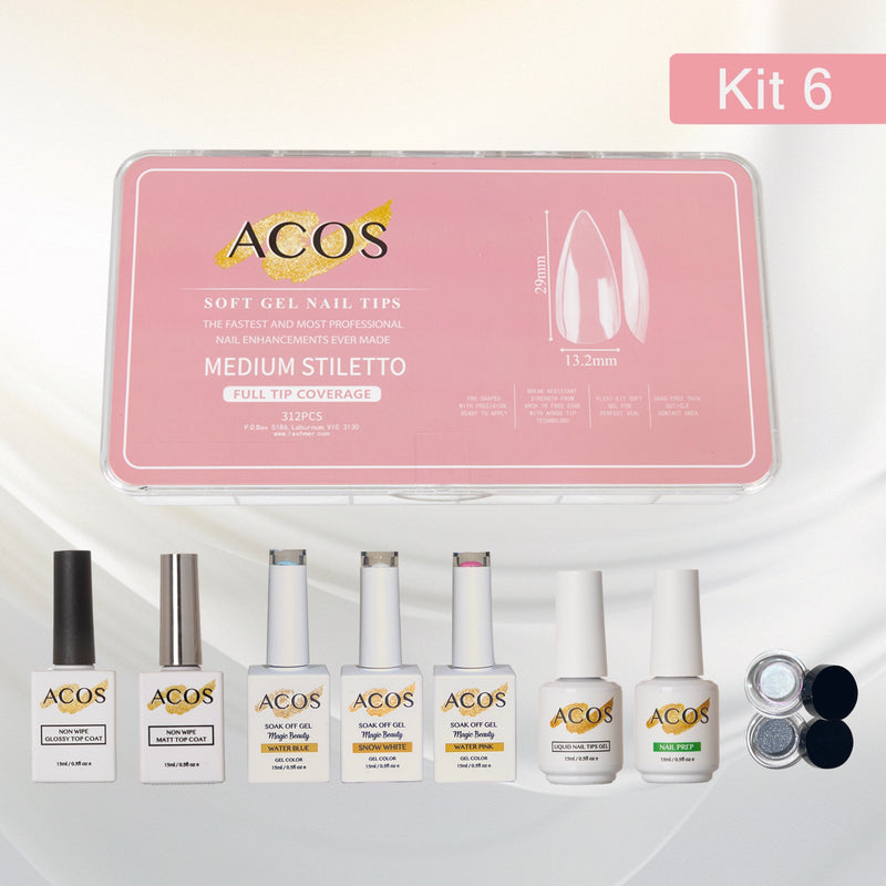 ACOS Soft Gel Press On Nail Kit (Gel color +chrome powder) - Lashmer