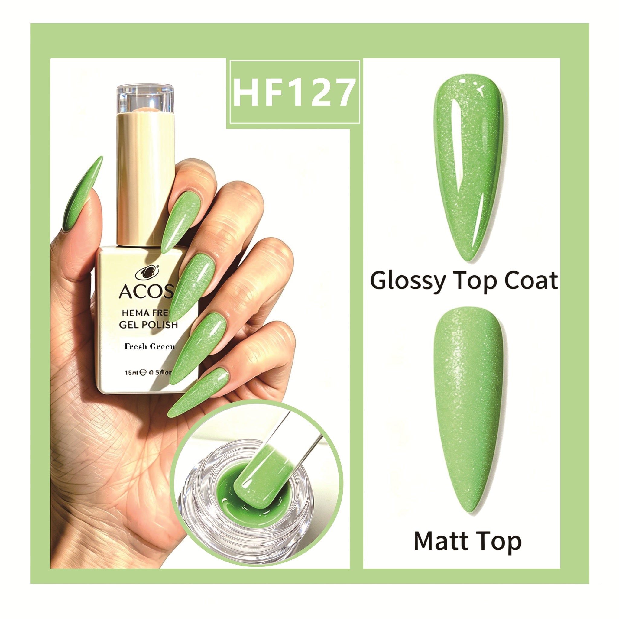 ACOS HEMA-free gel polish in Fresh Green, colour 127