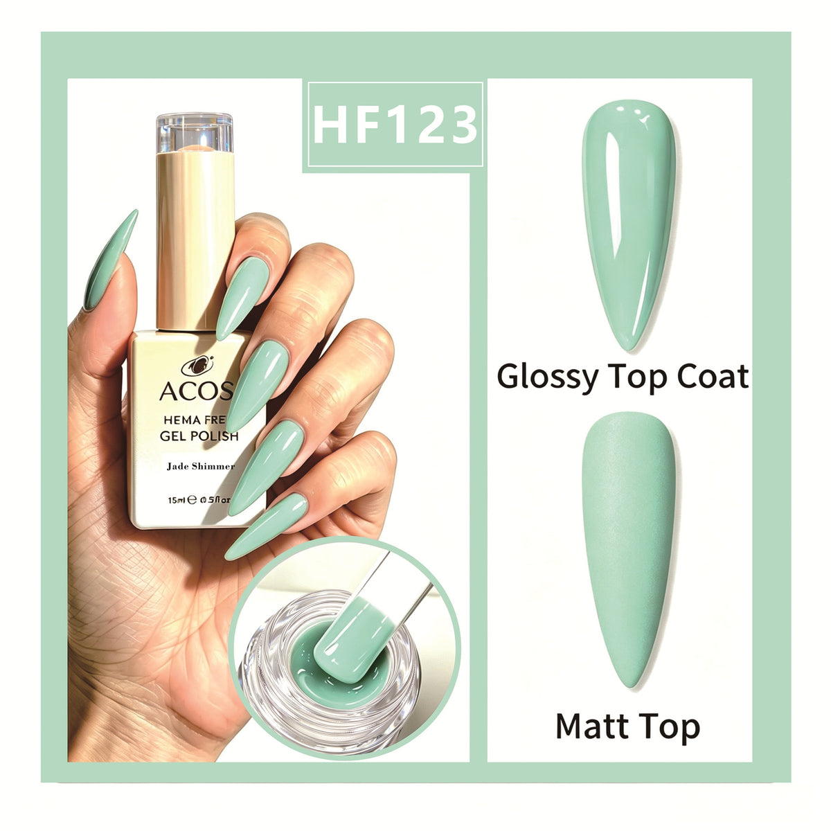 ACOS HEMA-free gel polish in Jade Shimmer, colour 123