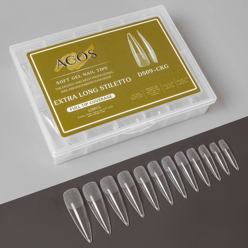 ACOS Soft Gel Nail Tips (Full Cover) - Extra Long Stiletto - Lashmer