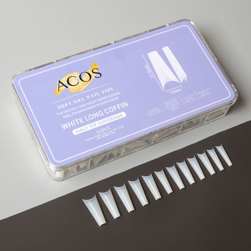 ACOS Soft Gel Nail Tips (Clear Half Cover) - Long Coffin (312pcs/box) - Lashmer