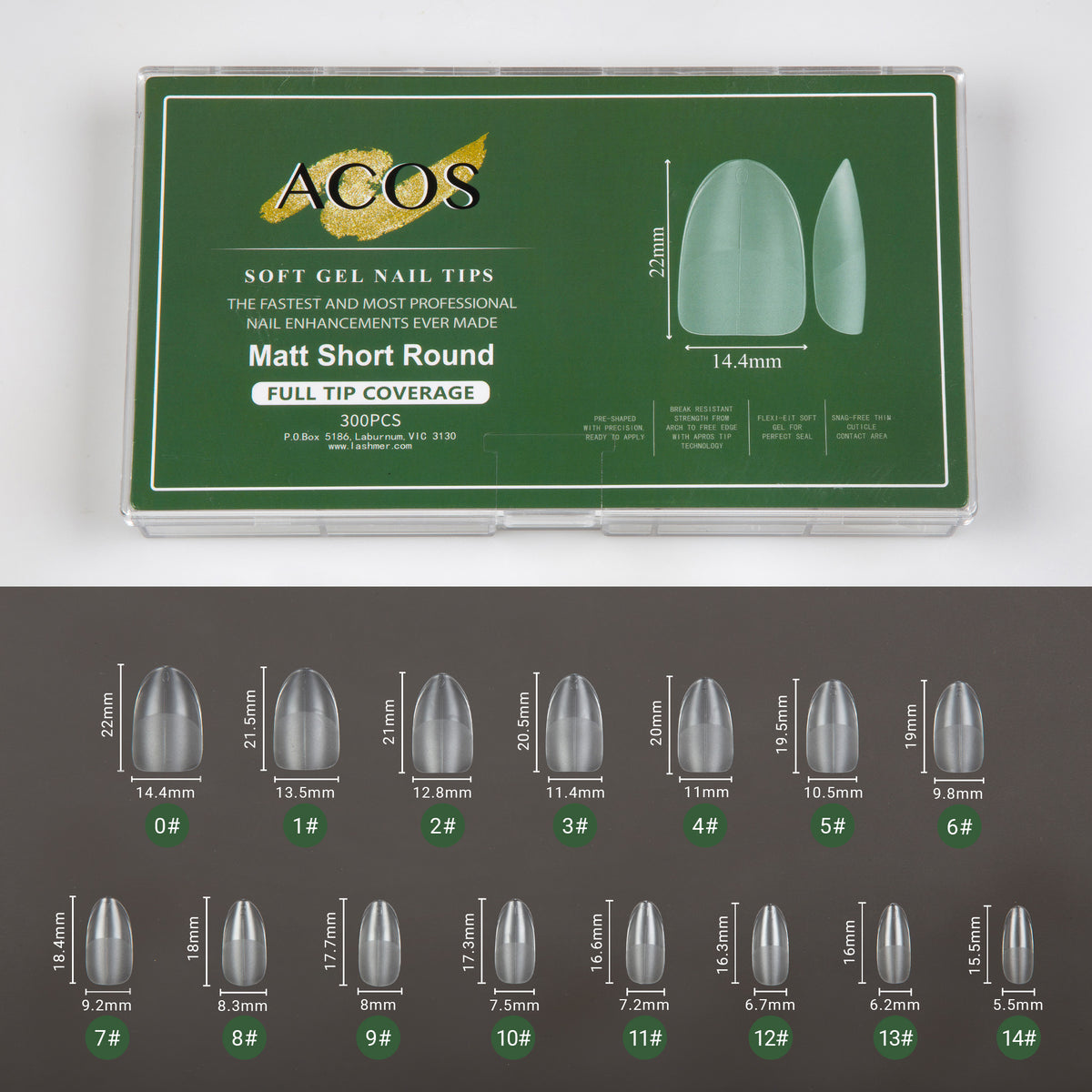 ACOS Soft Gel Nail Tips -Matt Short Round - Lashmer
