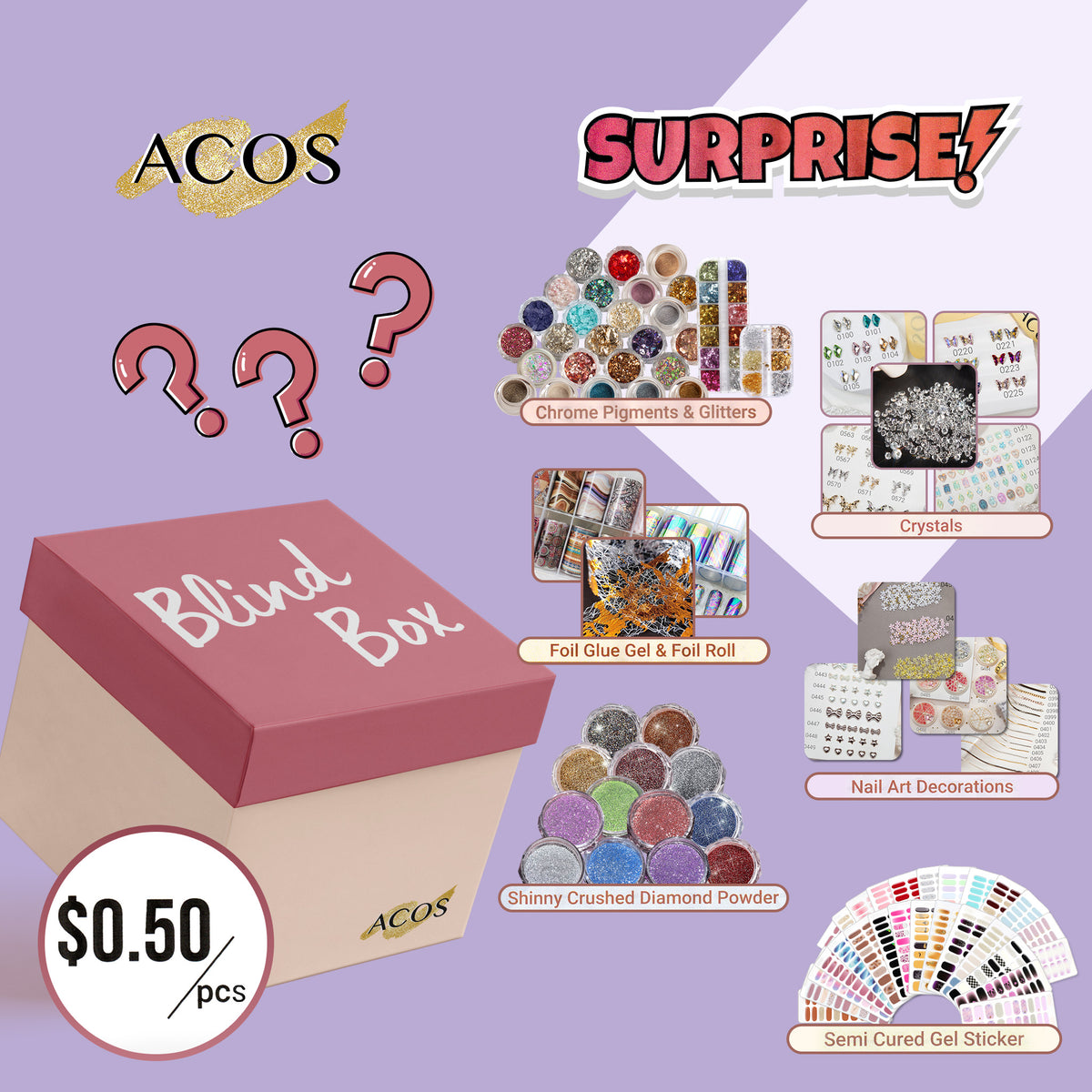 Blind Box (Nail Art Stuff Mixed)--50 PCS - Lashmer