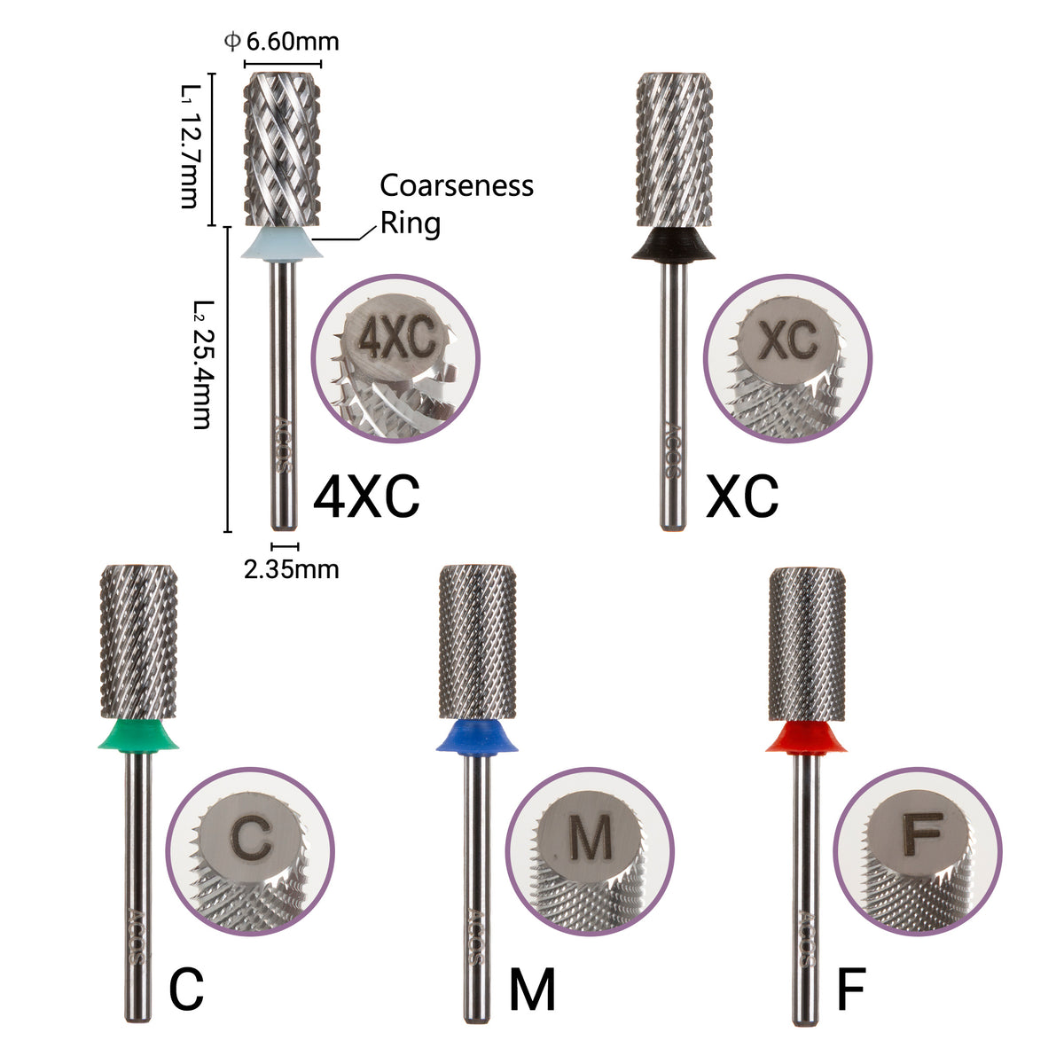 ACOS 6.6mm Large Barrel Straight Cut Tungsten Carbide Nail Drill Bits - Lashmer