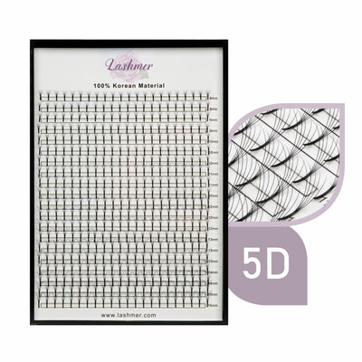 XL tray-Long Stem Premade Fans | Lashmer | C, D Curl--5D - 20 Lines - 440 Fans, Ultra Black - Lashmer