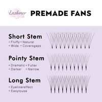 XL tray-Long Stem Premade Fans | Lashmer | C, D Curl--6D (thickness 0.07) - 16 Lines - 320 Fans, Ultra Black