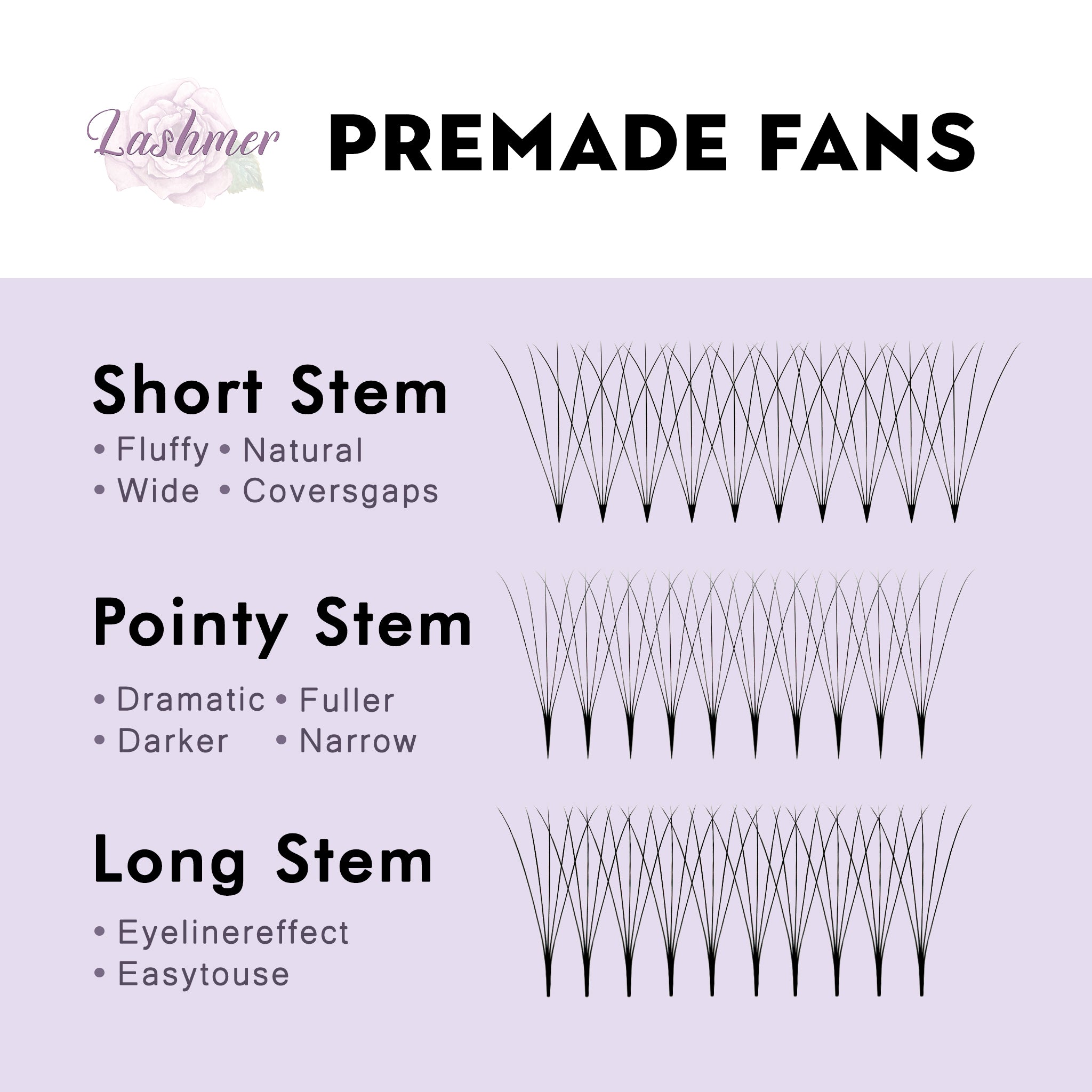 XL tray-Short Stem Premade Fans | Lashmer | C, D Curl--3D - 16 Lines - 640 Fans, Ultra Black - Lashmer