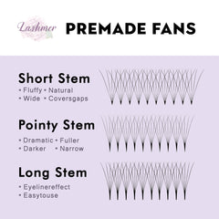 XL tray-Short Stem Premade Fans | Lashmer | C, D Curl--3D - 16 Lines - 640 Fans, Ultra Black - Lashmer