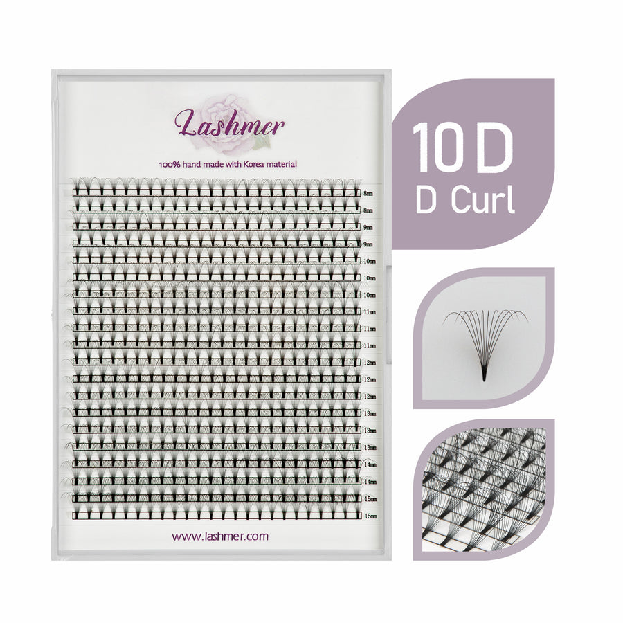 XL tray-Short Stem Premade Fans | Lashmer | C, D Curl--10D - 20 Lines - 480 Fans, Ultra Black - Lashmer