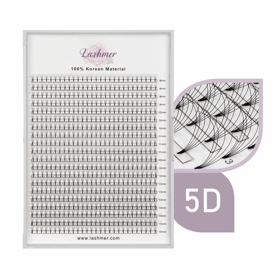 XL tray-Short Stem Premade Fans | Lashmer | C, D Curl--5D  - 20 Lines - 440 Fans, Ultra Black - Lashmer